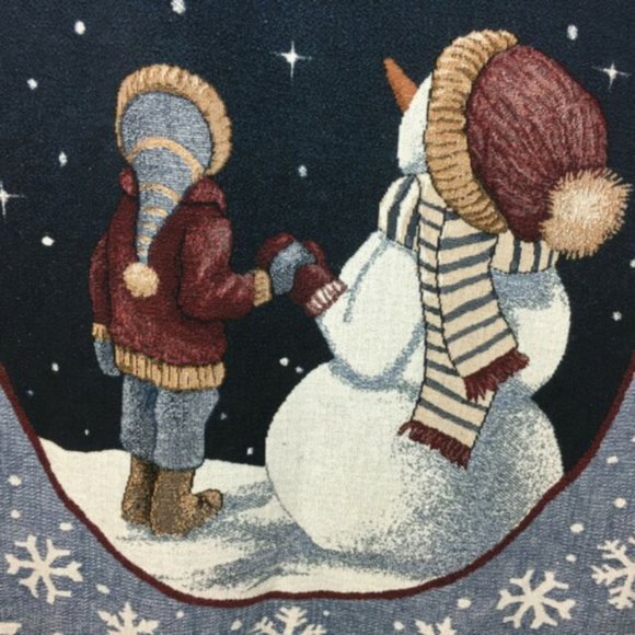 Make a wish Snowman & Child Tapestry Afghan blanket - Picture 3 of 4